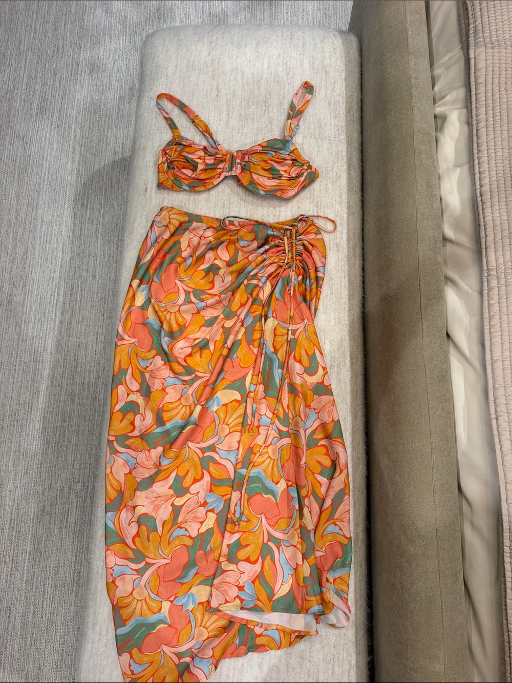 Women’s Multicolor Floral Midi Skirt and bra top- Resa